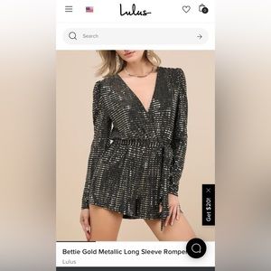 Lulu's Gold Metallic Long Sleeve Romper